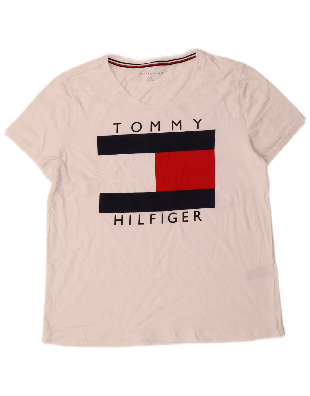 TOMMY HILFIGER Womens Graphic T-Shirt Top UK 16 Large White Cotton