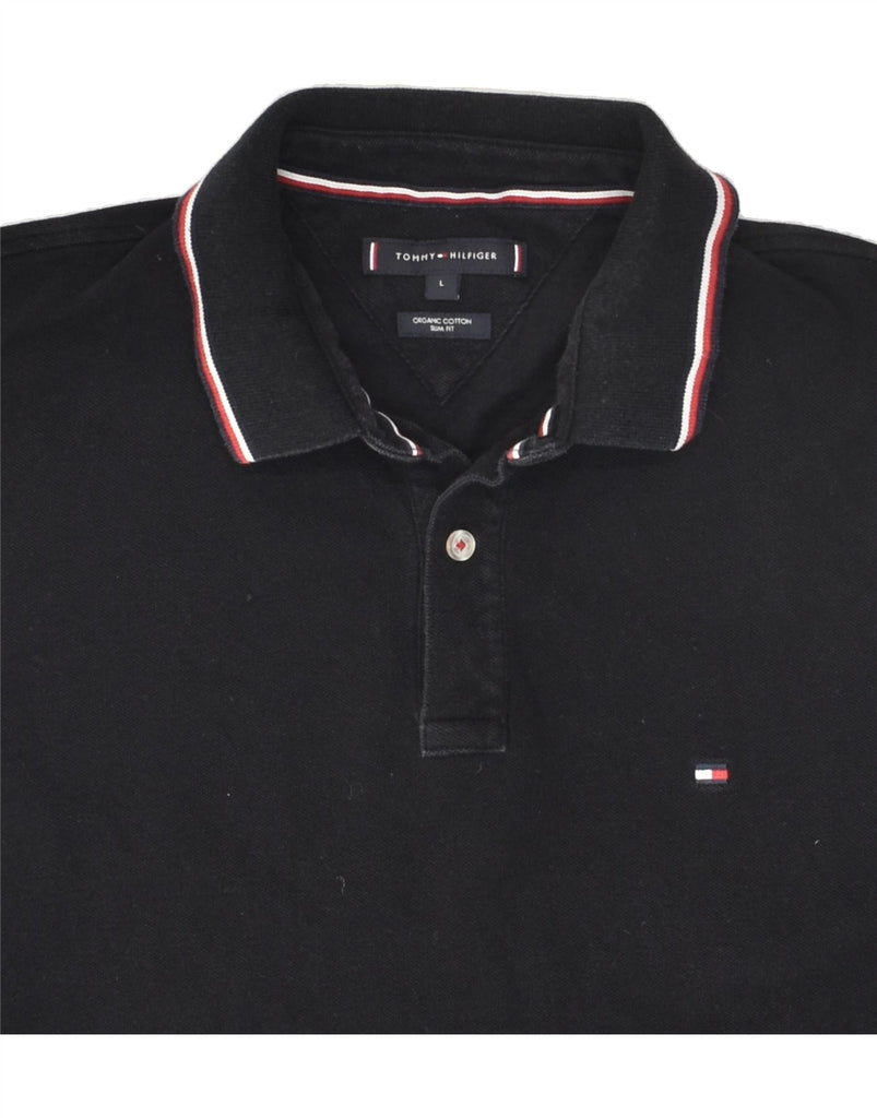 TOMMY HILFIGER Mens Slim Fit Polo Shirt Large Black Cotton | Vintage Tommy Hilfiger | Thrift | Second-Hand Tommy Hilfiger | Used Clothing | Messina Hembry 