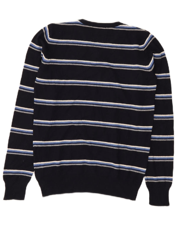 Woolrich Boys V-Neck Jumper Sweater 11-12 Years Navy Blue Striped Wool