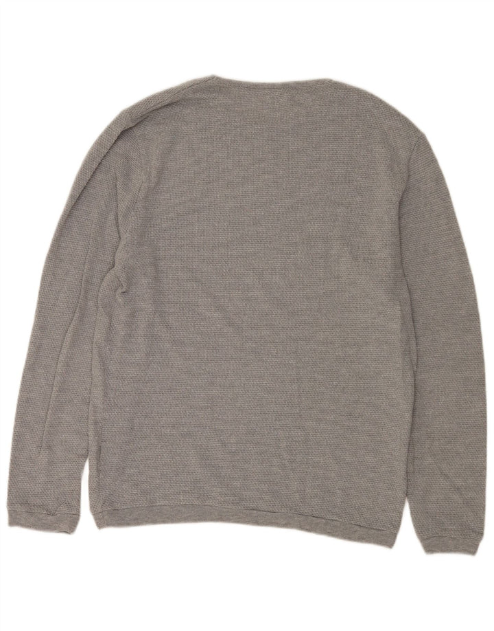 Zara Mens Crew Neck Jumper Sweater Large Grey Cotton