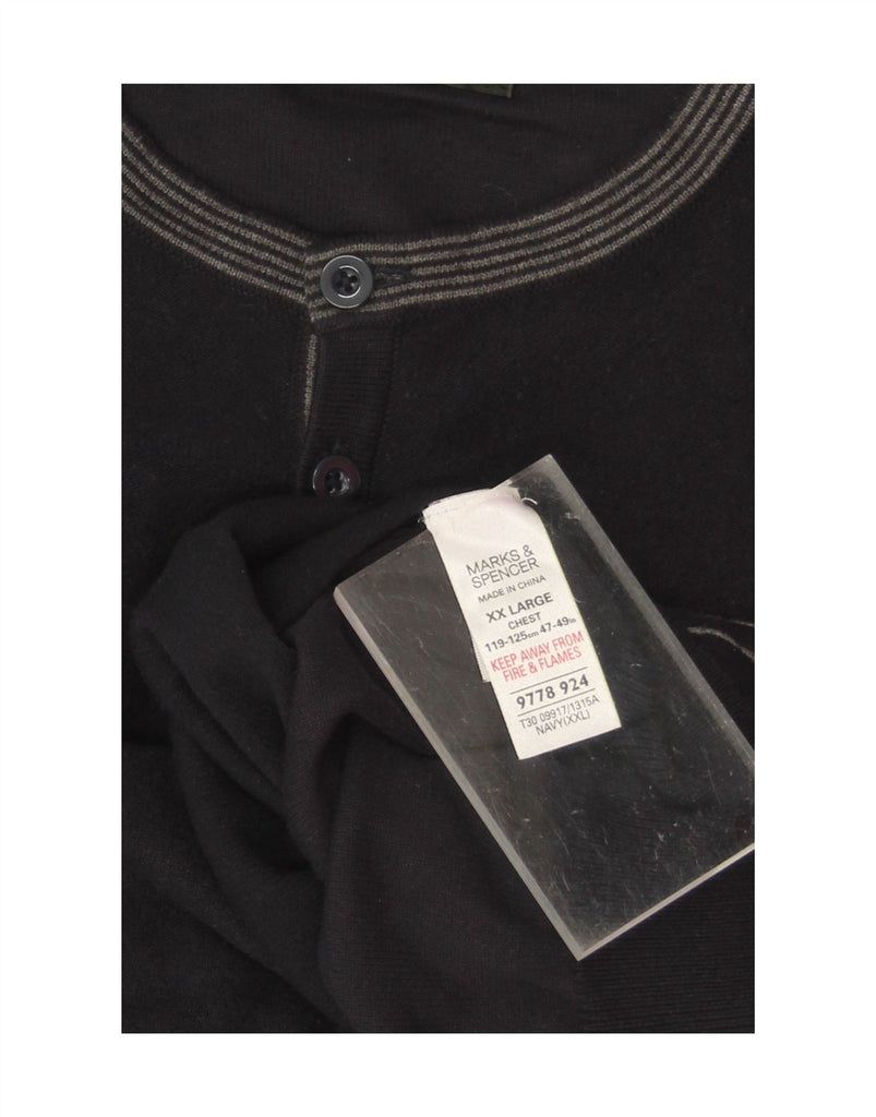 MARKS & SPENCER Mens Crew Neck Jumper Sweater 2XL Navy Blue Cotton Vintage Marks & Spencer and Second-Hand Marks & Spencer from Messina Hembry 
