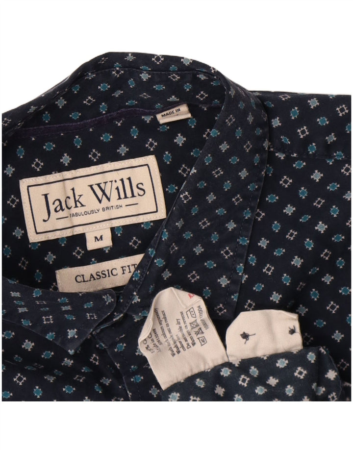Jack Wills Mens Classic Fit Shirt Medium Navy Blue Geometric Cotton