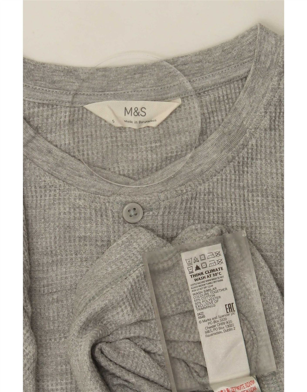 Marks & Spencer Mens Top Long Sleeve Small Grey Cotton