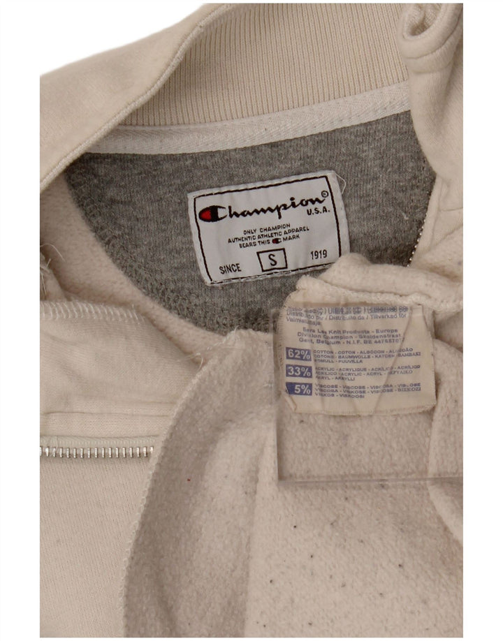 CHAMPION Mens Zip Neck Sweatshirt Jumper Small Off White Cotton