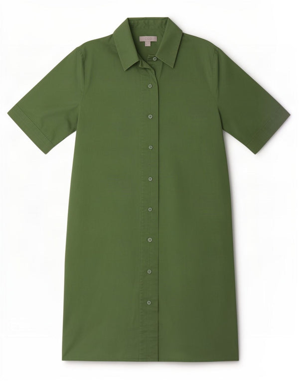 Cos Womens Short Sleeve Oversized Shirt Dress EU 34 XS Green Cotton