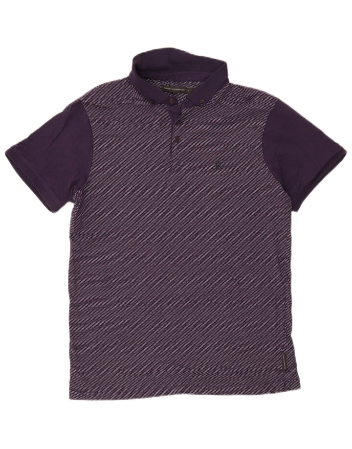 French Connection Mens Polo Shirt Large Purple Striped Cotton