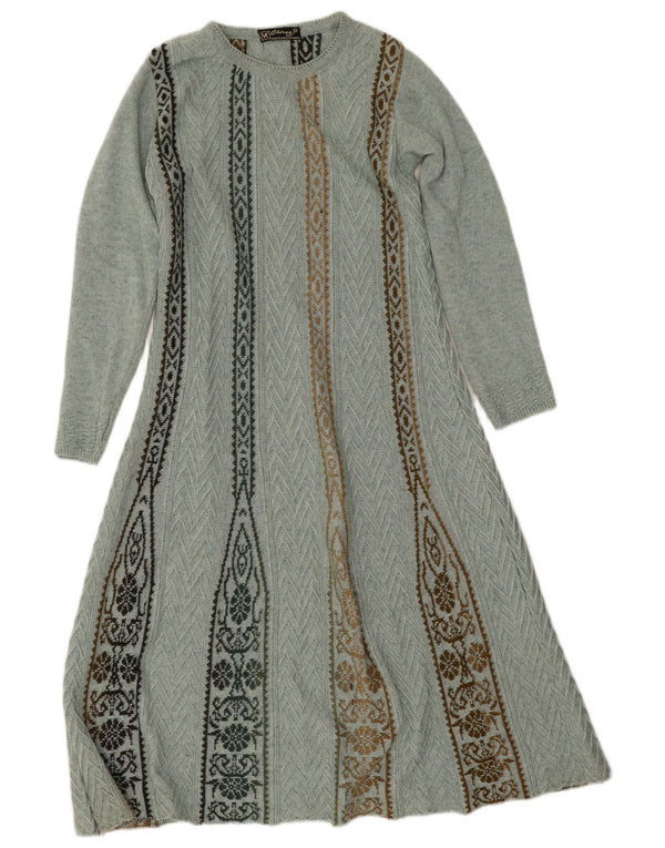 Vintage Womens Long Sleeve Jumper Dress UK 12 Medium Blue Geometric