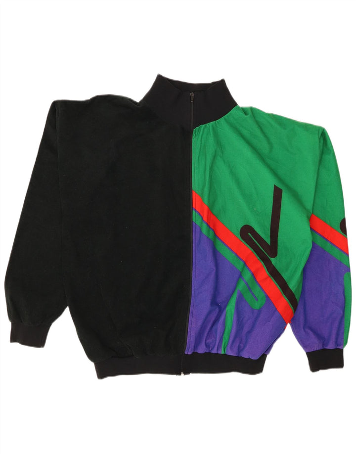VINTAGE Mens Tracksuit Top Jacket XL Black Colourblock Polyester