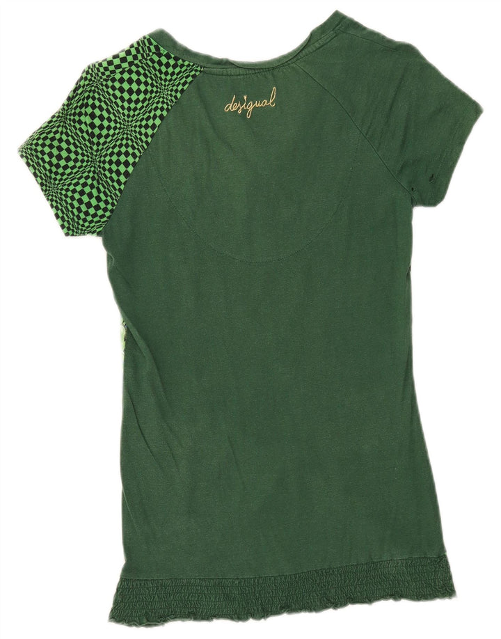 DESIGUAL Womens Graphic T-Shirt Top UK 8 Small Green Floral