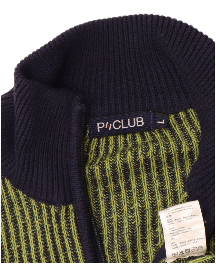 Vintage Mens Cardigan Sweater Large Green Striped Viscose