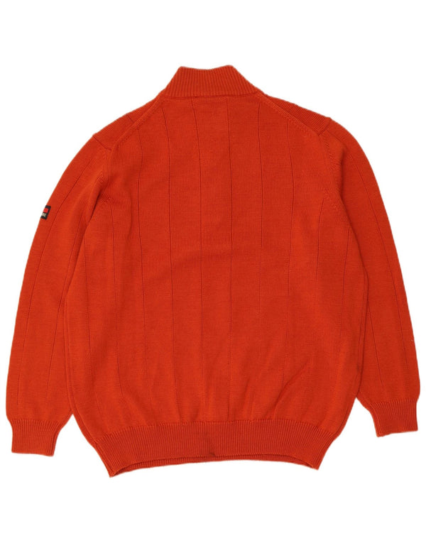 Navigare Mens Zip Neck Jumper Sweater Medium Orange Merino Wool