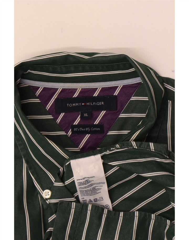 Tommy Hilfiger Mens Shirt XL Green Striped Cotton