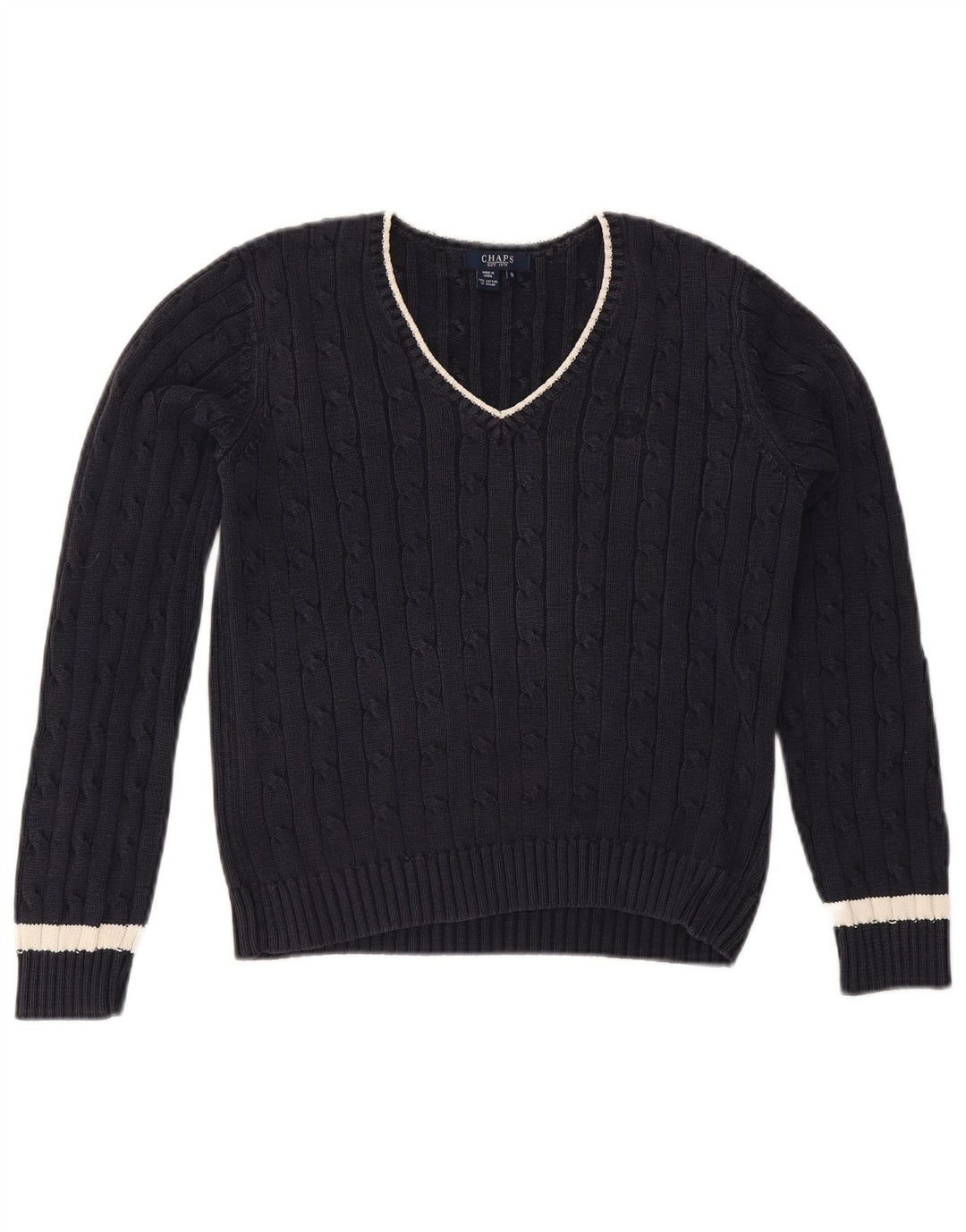 CHAPS Womens Crop V-Neck Jumper Sweater UK 10 Small Navy Blue Cotton