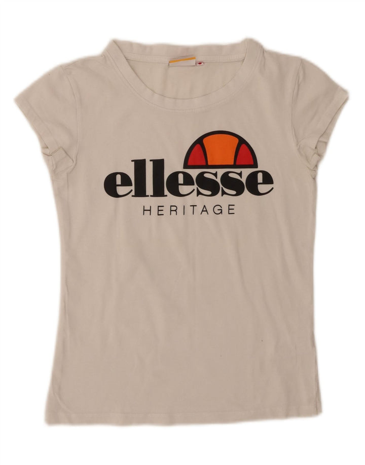 Ellesse Womens Graphic T-Shirt Top UK 10 Small White Cotton