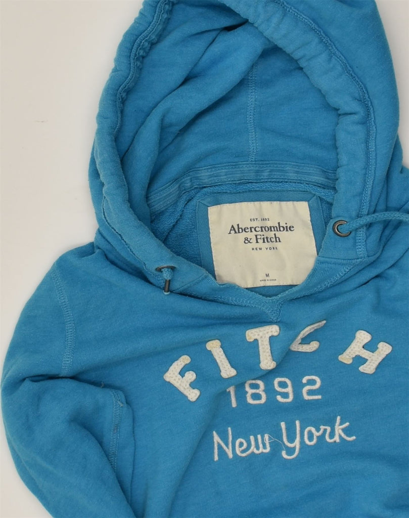 ABERCROMBIE & FITCH Womens Graphic Hoodie Jumper UK 14 Medium Blue Cotton | Vintage Abercrombie & Fitch | Thrift | Second-Hand Abercrombie & Fitch | Used Clothing | Messina Hembry 