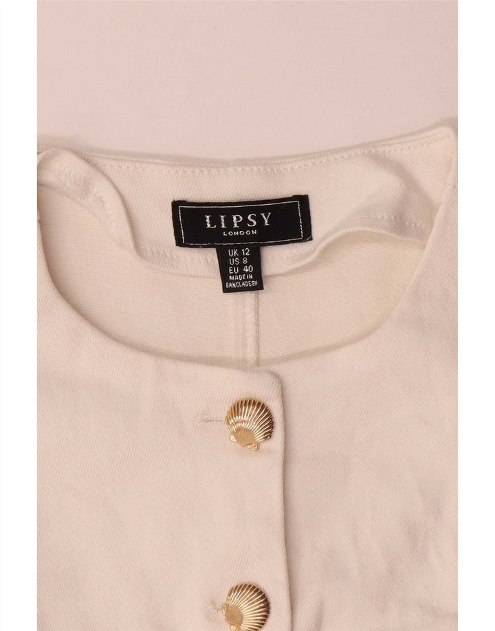 Lipsy Womens Crop 5 Button Blazer Jacket UK 12 Medium White Cotton