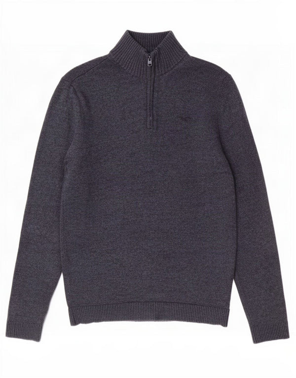 Hollister Mens Zip Neck Jumper Sweater Medium Navy Blue Cotton