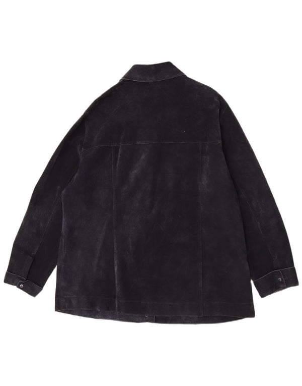 ELENA MIRO Womens Suede Jacket UK 18 XL Navy Blue Leather