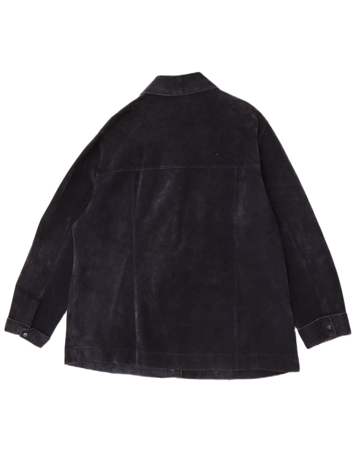 ELENA MIRO Womens Suede Jacket UK 18 XL Navy Blue Leather