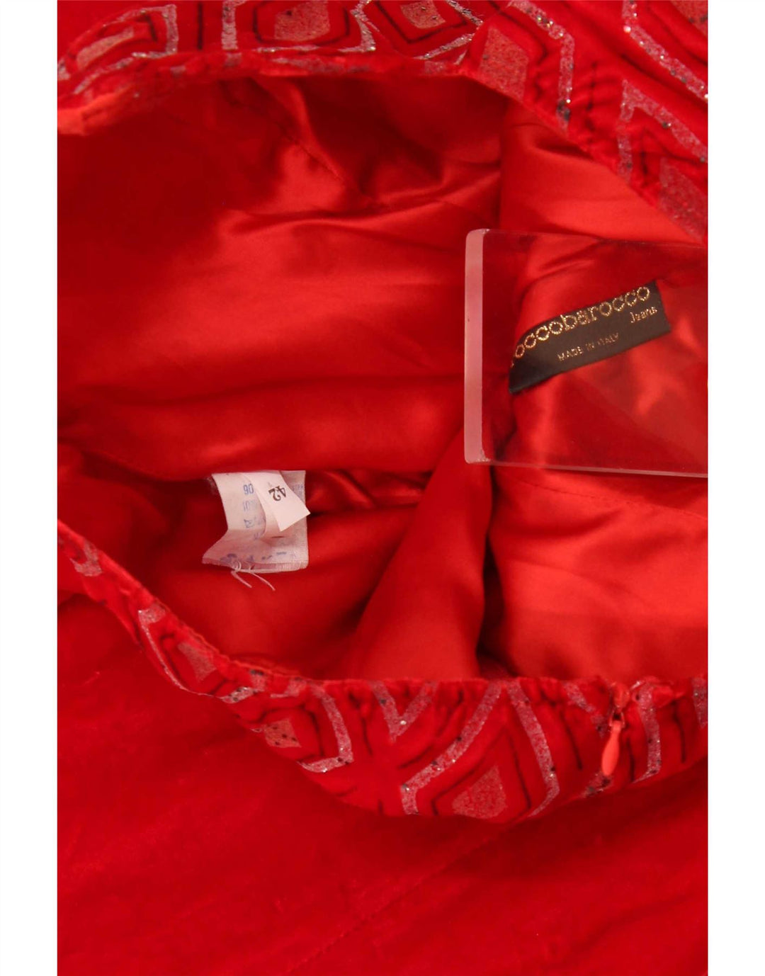 Roccobarocco Womens Strapless Dress IT 42 Medium Red Argyle/Diamond Viscose