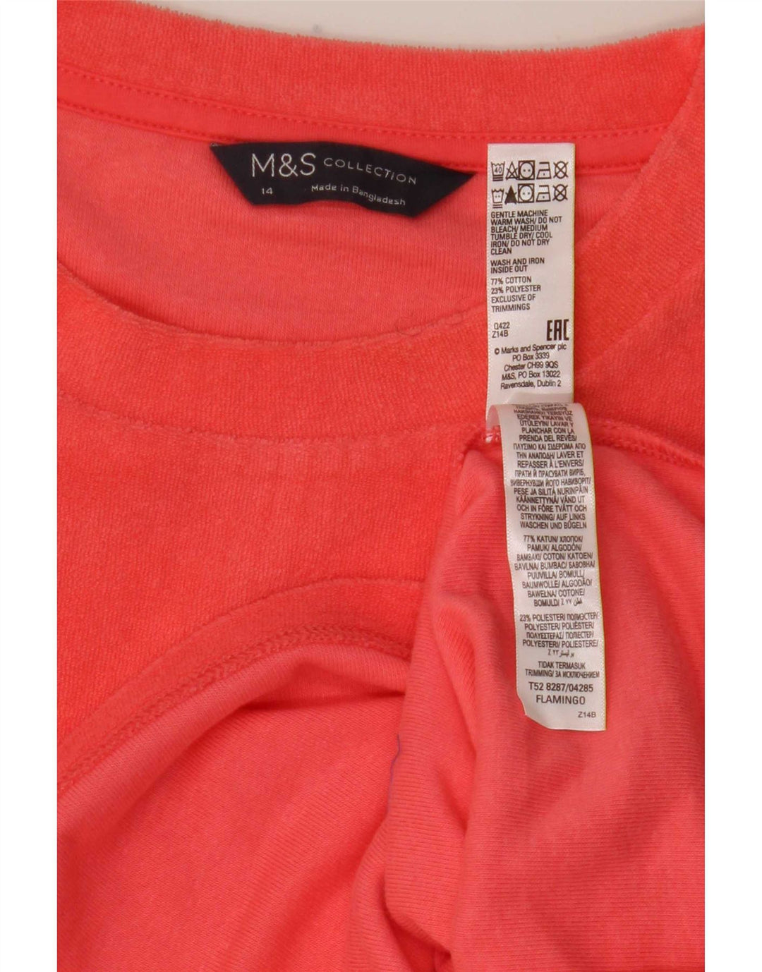 Marks & Spencer Womens T-Shirt Top UK 14 Large Pink Cotton