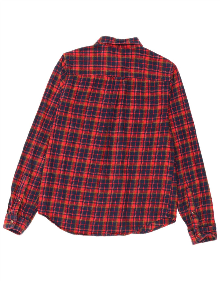 Superdry Womens Flannel Shirt UK 8 Small Navy Blue Check Cotton