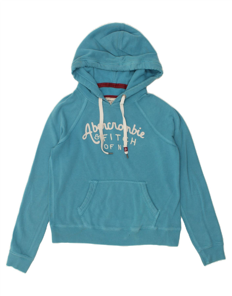 ABERCROMBIE & FITCH Womens Graphic Hoodie Jumper UK 14 Large Blue Cotton | Vintage Abercrombie & Fitch | Thrift | Second-Hand Abercrombie & Fitch | Used Clothing | Messina Hembry 