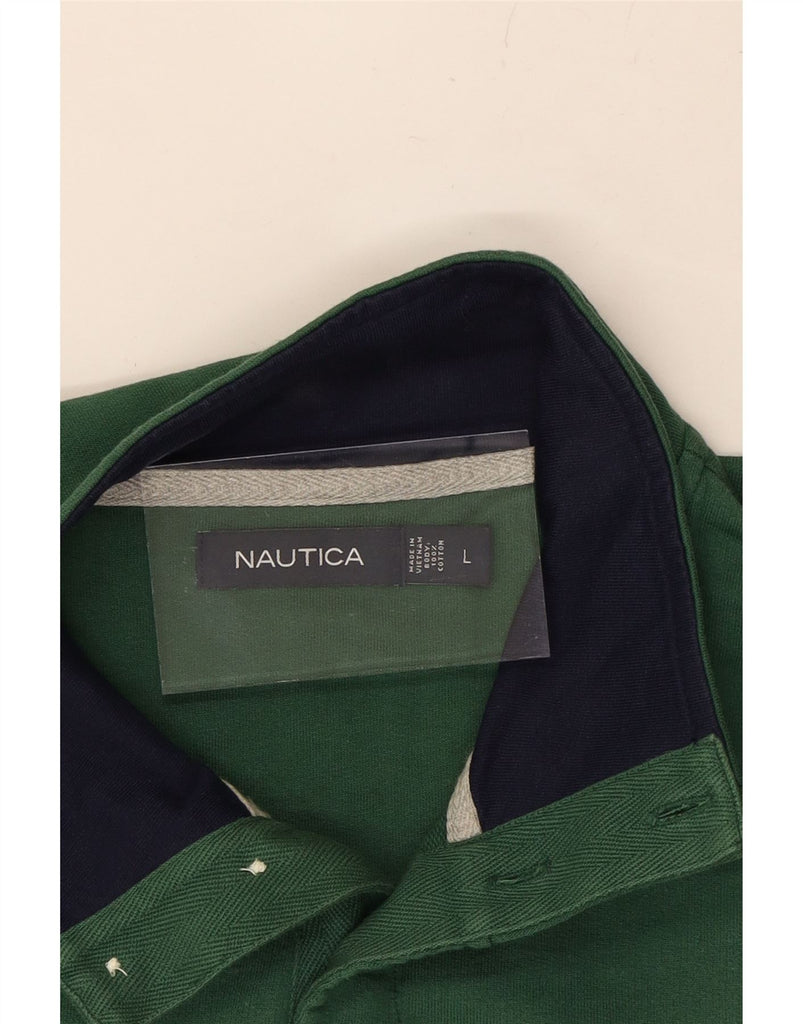 NAUTICA Mens Button Neck Sweatshirt Jumper Large Green Striped Cotton Vintage Nautica and Second-Hand Nautica from Messina Hembry 