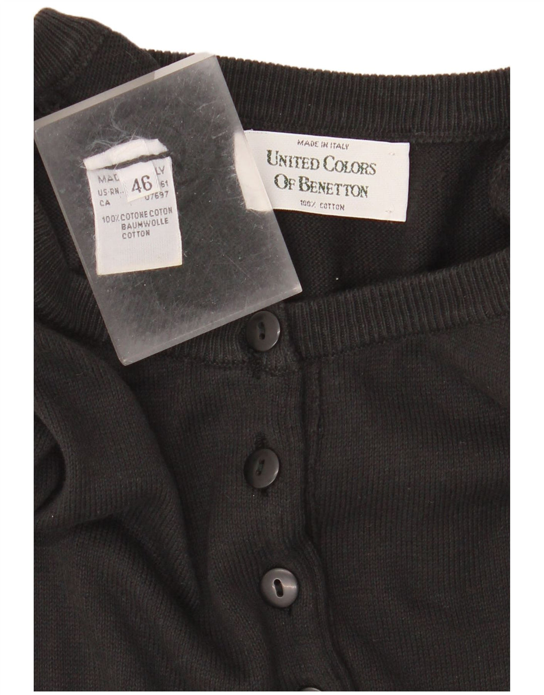 Benetton Womens Knit Crop Top IT 46 Large Black Cotton