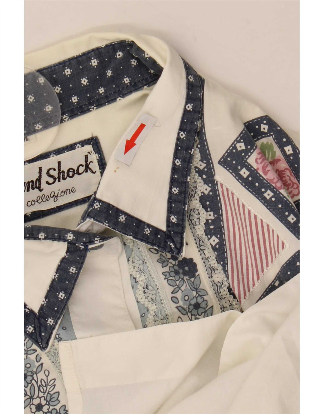 Vintage Womens Oversized Shirt Blouse UK 14 Medium White Geometric Cotton