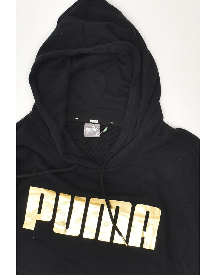 PUMA Womens Oversized Graphic Hoodie Jumper UK 18 XL Black Cotton | Vintage Puma | Thrift | Second-Hand Puma | Used Clothing | Messina Hembry 