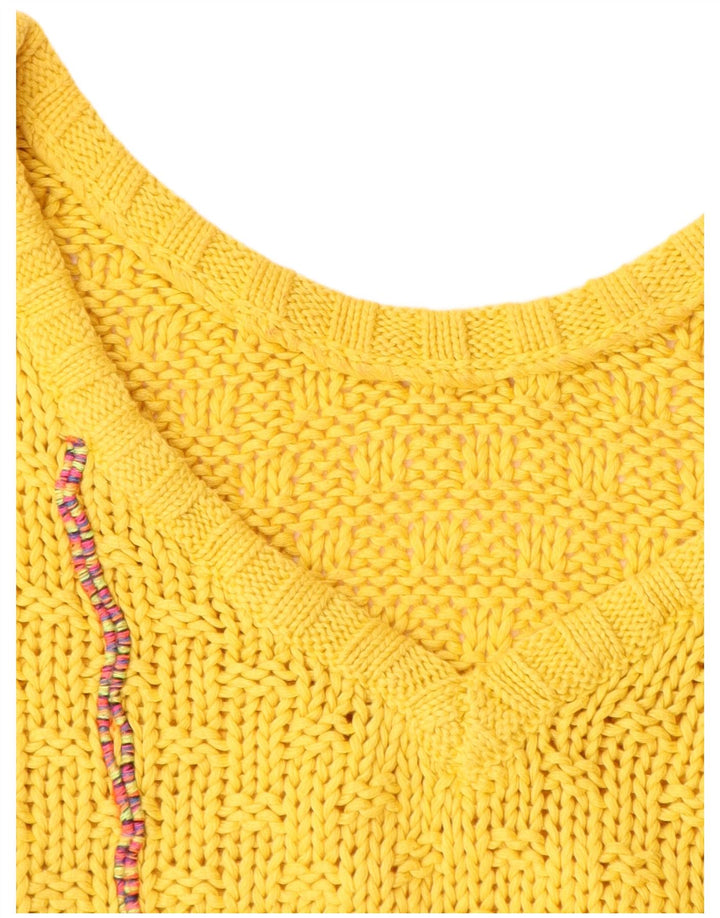 VINTAGE Womens Abstract Pattern Crop Vest Tank Top UK 12 Medium Yellow