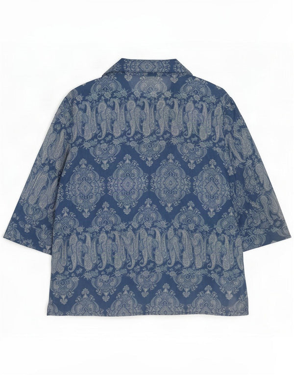 Kathie Lee Womens 3/4 Sleeve Shirt Blouse UK 22/24 3XL Blue Paisley