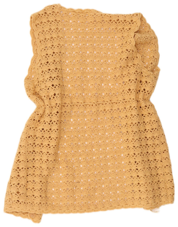 Vintage Womens Sleeveless Crochet Cardigan Top UK 16 Large Yellow