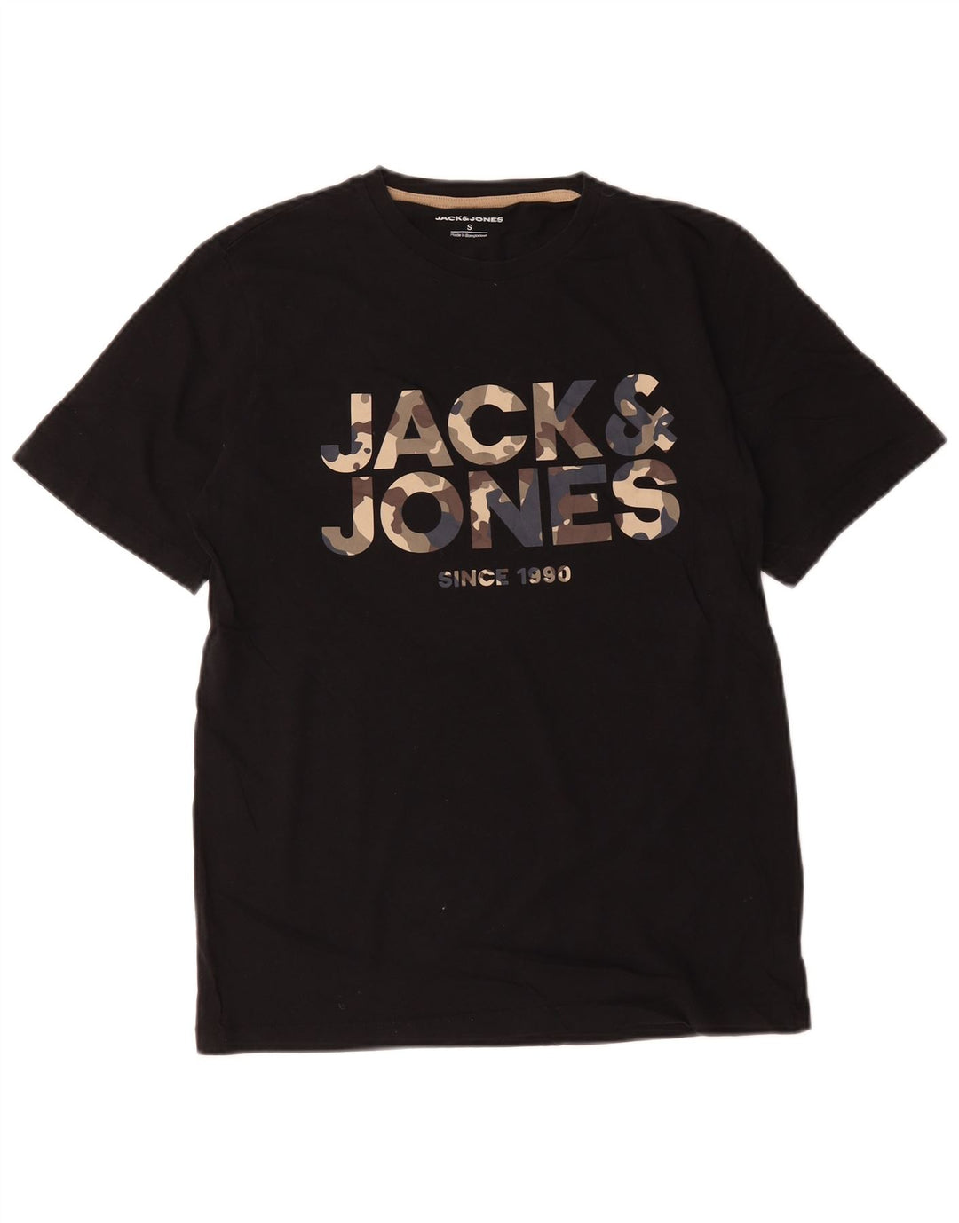 Jack & Jones Mens Graphic T-Shirt Top Small Black Cotton