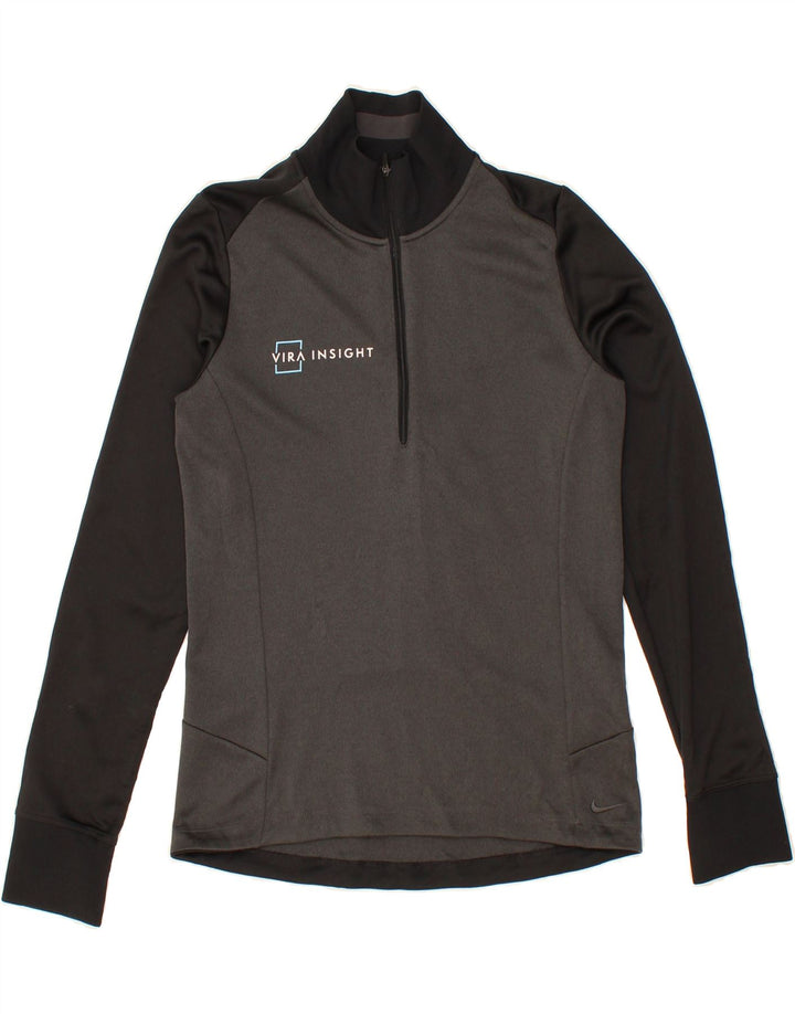 NIKE Womens Dri Fit Pullover Tracksuit Top UK 12 Medium Grey Colourblock Vintage Nike and Second-Hand Nike from Messina Hembry 