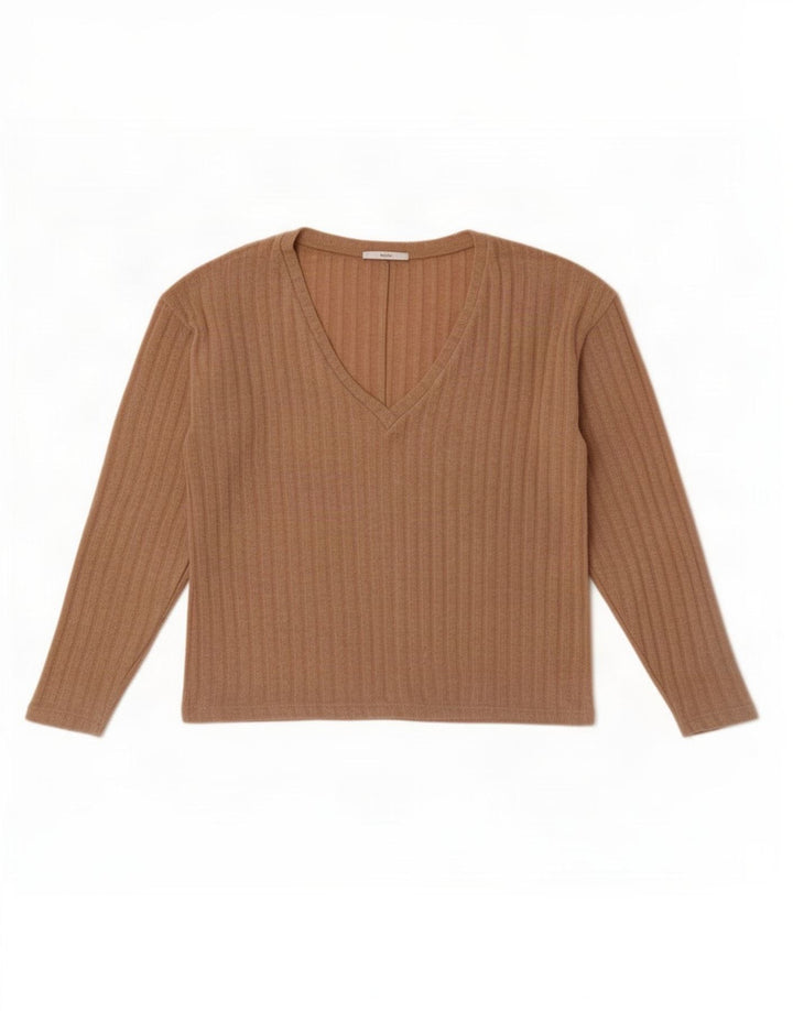 Zara Womens Crop Top Long Sleeve UK 10 Small Brown Polyester
