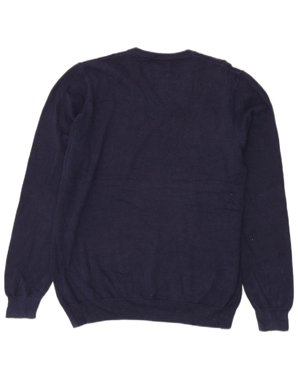 Marks & Spencer Mens V-Neck Jumper Sweater Large Navy Blue Cotton