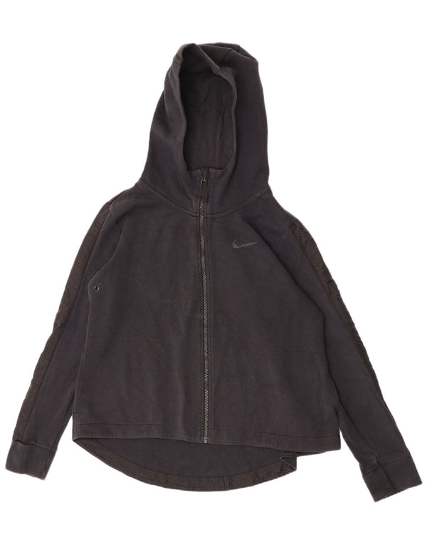 Nike Womens Zip Hoodie Sweater UK 14 Medium Black Cotton