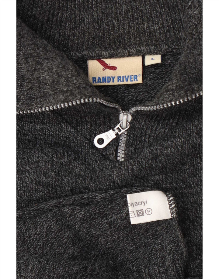 Randy River Mens Zip Neck Jumper Sweater Large Grey Fair Isle Polyacrylic