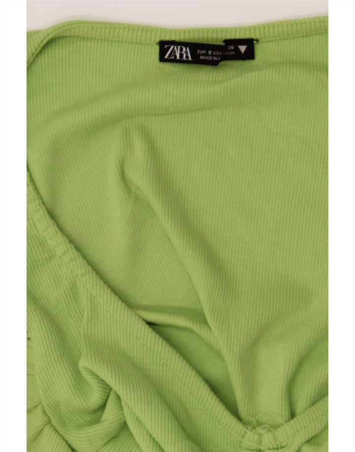 Zara Womens Crop Blouse Top UK 8 Small Green