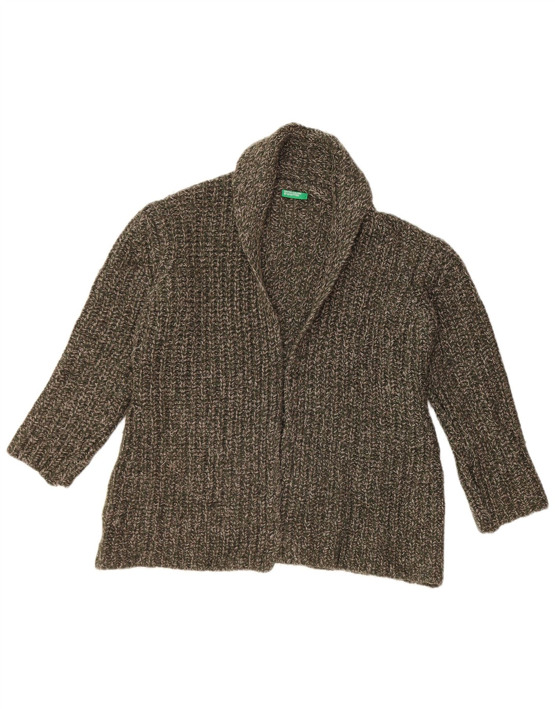 BENETTON Womens Oversized Open Cardigan Sweater UK 10 Small Green Flecked