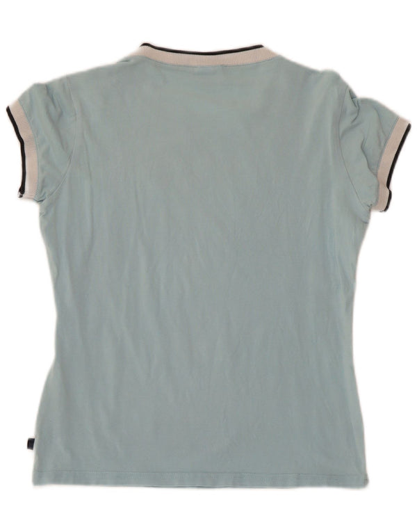 ASICS Womens Graphic T-Shirt Top UK 12 Medium Blue Cotton