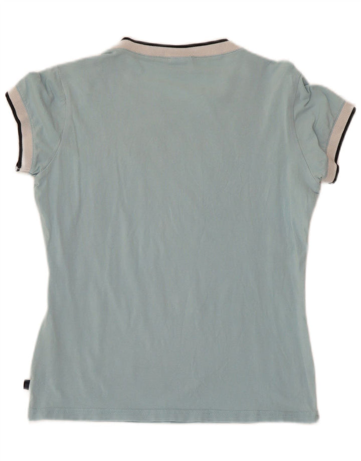 ASICS Womens Graphic T-Shirt Top UK 12 Medium Blue Cotton