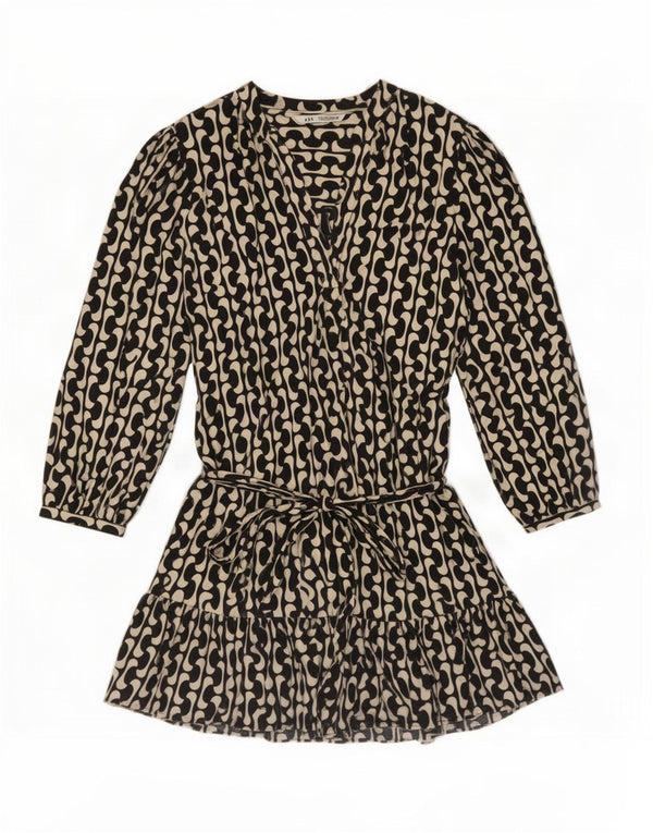 Zara Womens Oversized Abstract Pattern Tiered Dress UK 16 Large Black