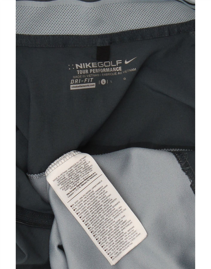 Nike Mens Dri Fit Zip Neck Top Long Sleeve Large Blue Colourblock Polyester