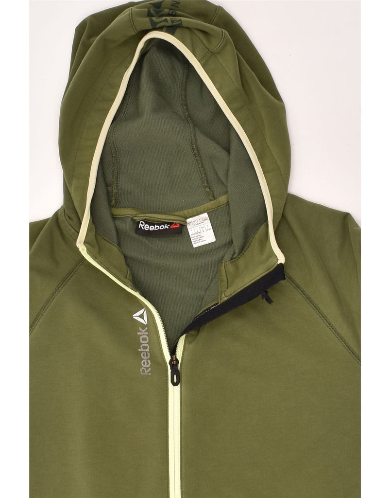 REEBOK Womens Zip Hoodie Sweater UK 16 Large Green Cotton | Vintage Reebok | Thrift | Second-Hand Reebok | Used Clothing | Messina Hembry 