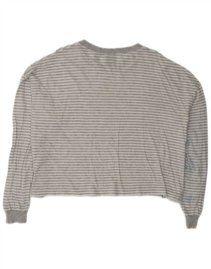 QUIKSILVER Womens Oversized Crop Top Long Sleeve UK 14 Medium Grey Striped