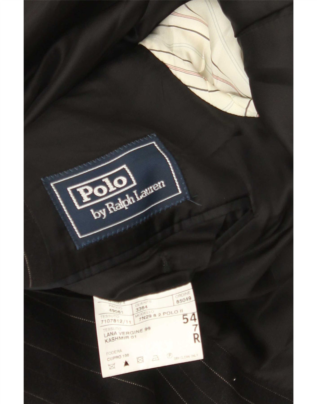 Polo Ralph Lauren Mens IT 54 2XL Black Pinstripe Wool