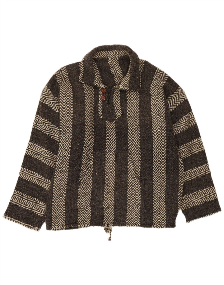 VINTAGE Mens Polo Neck Jumper Sweater XL Grey Chevron Aztec